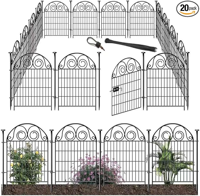 Tall Garden Animal Barrier Fencing with Gate, 40 Inch(H) 20 Panels Total Length 43.7 Ft Outdoor Dog Fence, Picket Fences, Reusable Decorative Fence for Garden │Patented