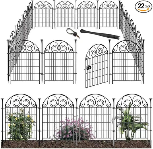 Garden Fencing 36 Inch High, 22 Panels Total Length 48 Ft(L) Dog Fence Outdoor for Yard, Black Metal Temporary Fencing Stakes, Reusable Defense Fence for Yard│Patented