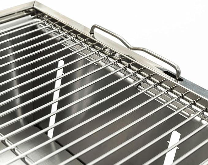 Portable Charcoal Grill Foldable with Carry Bag & Tools - Stainless Steel BBQ Set for Camping, Picnic, Patio - Compact Travel Grill Includes Brush&Tongs (Silver)