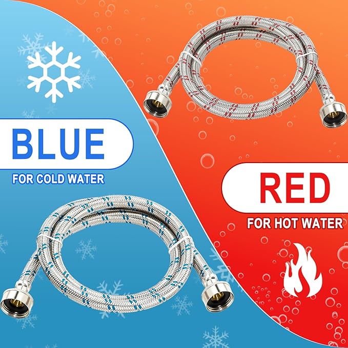 4FT Stainless Steel Washer Hoses Burst Proof 2 Pack - Hot and Cold Water Supply Hoses Fit for ALL Washing Machine by Cenipar