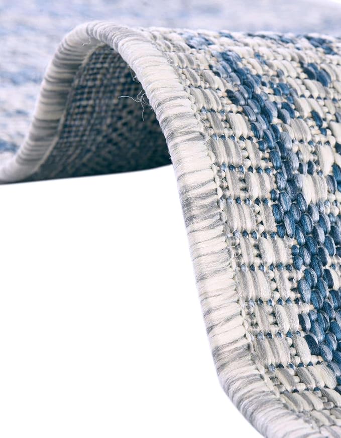 Unique Loom Outdoor Traditional Collection Area Rug - Timeworn (7' 10" x 10' Oval, Blue/ Gray)