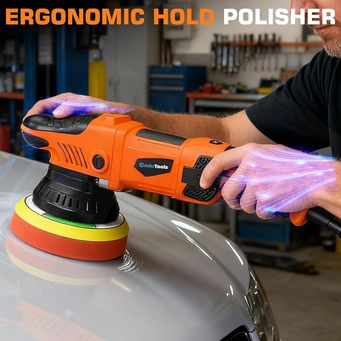 Protmex 1200W Car Buffer Polisher - 6 Inch Dual Action Polisher w/Constant Power - 6 Variable Speed 2500-6000RPM Orbital Polisher -Comfortable Grip Car Wax Buffer Polisher for Car Detailing Polishing