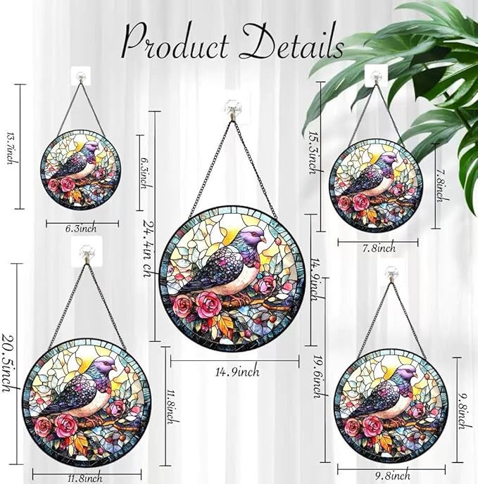 Stained Glass Window Hanging - Purple Bird and Pink Flowers Suncatcher fof Garden Home Decor for Women Mon Grandma Friends
