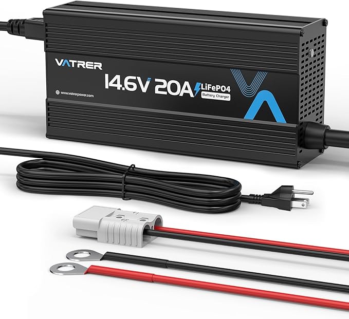 12V-14.6V 20A Lithium Battery Charger VATRER POWER 14.6V LiFePO4 Battery Charger with 0V Activation, LED Indicator & Anderson Connector for 12V Lithium Batteries in Boat RV