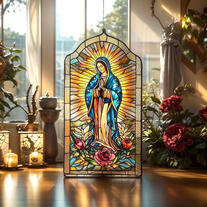 Our Lady of Guadalupe Christmas Ornament Virgin Mary Religious Suncatcher Window Hanging Acrylic Stained Glass Effect Art Garden Decor Christian Catholic Unique Gift for Mom Grandma Women