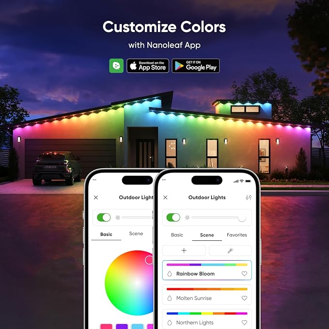 Nanoleaf Matter Permanent Outdoor Lights, Smart RGBCW Outdoor String Lights for Daily & Accent Lighting, IP67 Waterproof, Compatible with Alexa, Google Home, Multiple Scene Modes, 98ft (30m)
