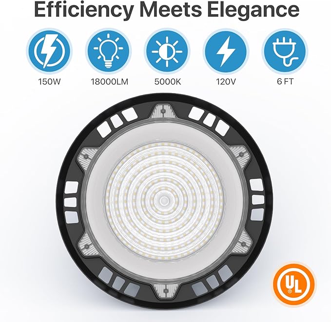 HYPERLITE High Bay LED Shop Lights: 10-Pack 150W UFO Light for Warehouse - UL-Listed Warehouse Lights for Barn Factory Supermarket Lighting