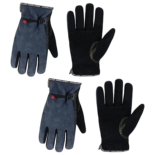 HANDLANDY HLDD 2 Pairs Leather Work Gloves for Men & Women – Cowhide Gardening Gloves, Thorn Proof, Cotton Lined, for Tig/Mig Welding, Construction, Chainsaw, Farm, Landscaping