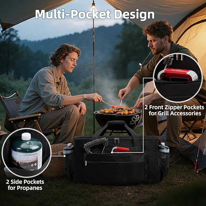 NOELIFE Padded Carry Bag for Weber Q1200 Q1000 Q1400 Liquid Propane Grill, 600D Water-Resistant Outdoor BBQ Grilling Carrying Case for Weber Q1200, Black (Bag Only)
