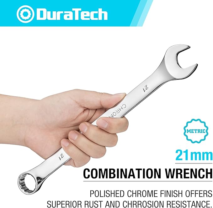 DURATECH 21mm Combination Wrench, Metric, CR-V Constructed with Mirror Polish, 12-Point, 15-Degree Offset