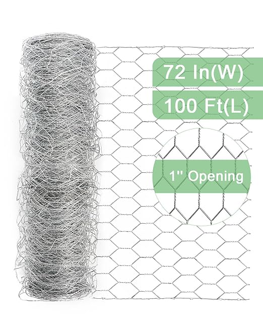 Garden Poultry Chicken Wire Netting - 72 '' × 100 ' Garden Fence Animal Barrier, Chicken Wire for Crafts, 1 inch Mesh Poultry Netting Fence, Pet/Rabbit/Chicken Wire Fencing