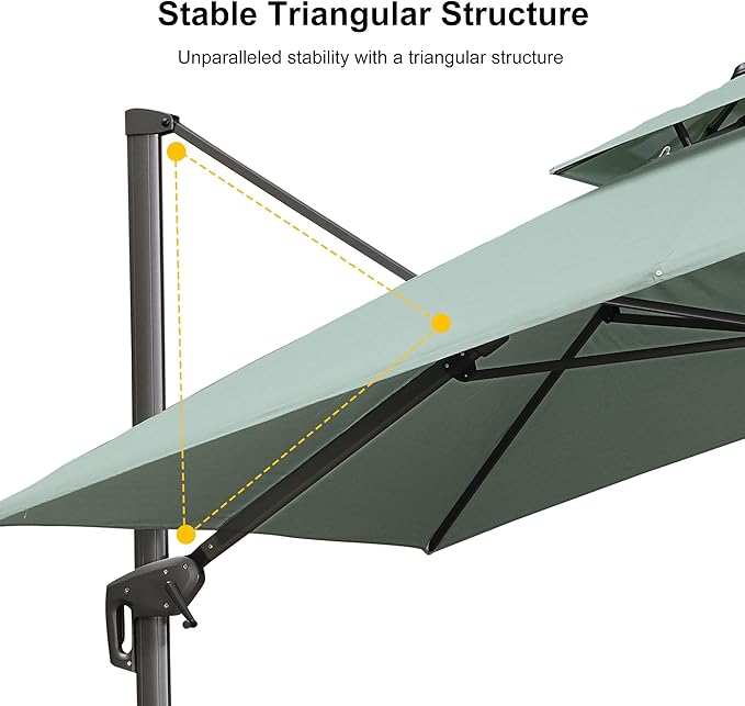 PURPLE LEAF 12 FT Cantilever Umbrella - Large Offset Square Outdoor Patio Umbrella, Windproof Heavy Duty Hanging Outside for Patio, Mint Green