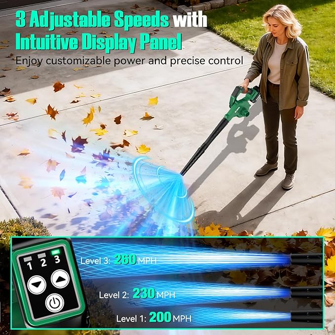 K I M O. Cordless Leaf Blower and Vacuum Combo 4 In 1, 3 Nozzles for Inflation and Deflation, 190MPH/260CFM, Smart Panel w/ 3Modes, 20" Extended Tube, 2Pack Battery Operated Leaf Blowers for Lawn Care