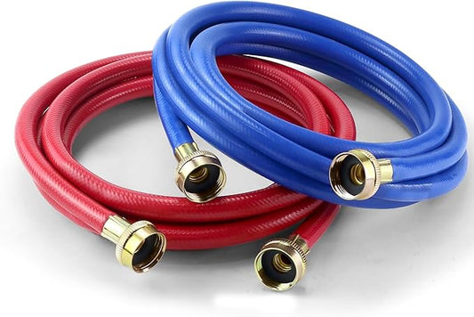 2 PACK Rubber Washing Machine Hoses Burst Proof Red and Blue Coded Washer Machine for Hot and Cold Water 3/4" Connection Supply Lines by Fetechmate Washer Hoses (10 FT)