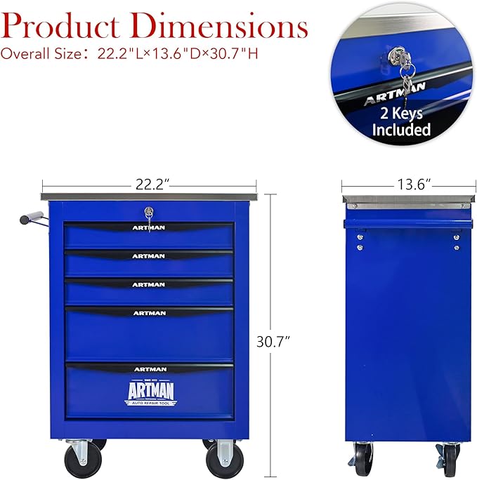 5 Drawers Tool Cart on Wheels, Multifunctional Rolling Tool Box, Drawers Rolling Trolley Organizer Tool Storage Chest for Garage,Workshop,DIY Multiple Interconnectable(4 Drawers-30.5" H)