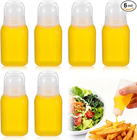 6PCS Mini Condiment Squeeze Bottles 60ML Travel Condiment Containers with Lid Mini Sauce Bottle Portable Ketchup Bottles Squeeze for Sauces