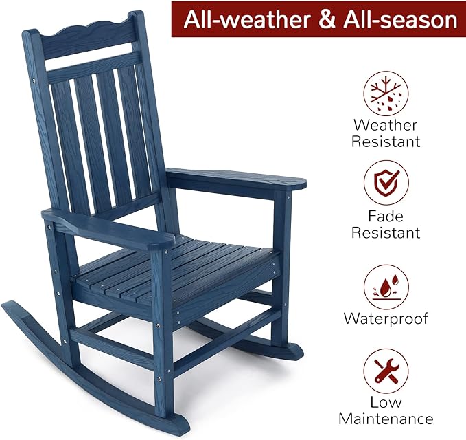 Stoog Outdoor Rocking Chairs Set of 4, All-Weather Patio Rocking Chair, Rocking Chairs for Outside with 400 lbs Weight Capacity, Easy to Maintain, Blue