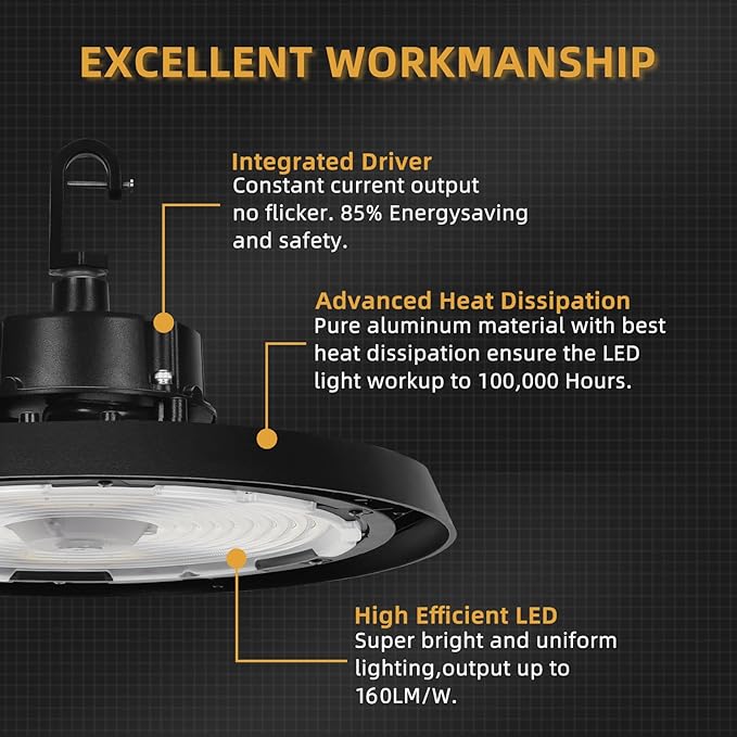 RMC 2 Pack UFO LED High Bay Light 150W 24000LM, 3 CCT Switchable (3500K/4000K/5000K), 0-10V Dimmable, 120-277V, ETL Listed, Commercial LED Shop Lights for Warehouse, Workshop, Barn, Factory