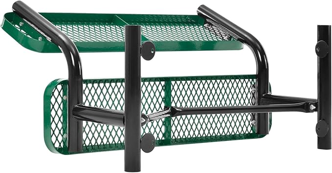 Global Industrial 4'L Heavy Duty Expanded Metal Mesh Bench with Backrest with Steel Frame, Portable Outdoor Bench, 1000 lbs Capacity, Green, 48" L x 24" W x 33" H