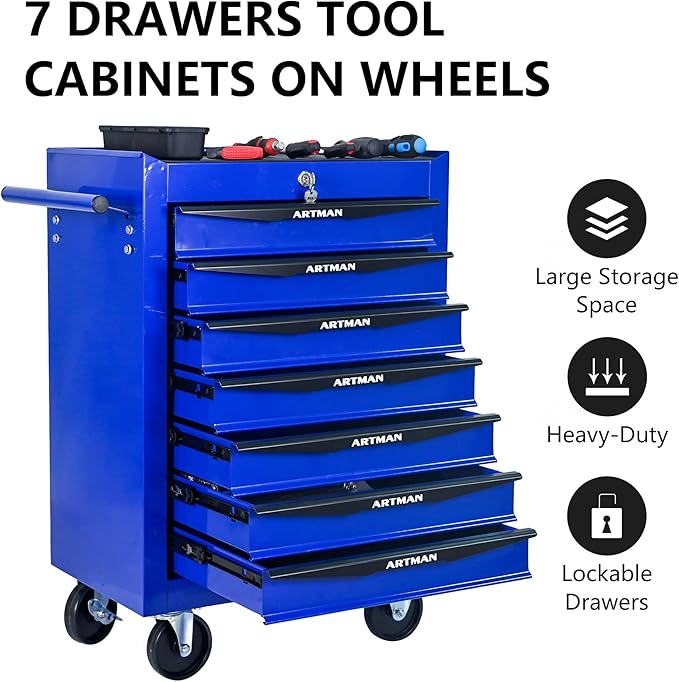 7 Drawers Tool Cart on Wheels, Multifunctional Rolling Tool Box, Drawers Rolling Trolley Organizer Tool Storage Chest for Warehouse,Garage,Workshop,Repair Shop (7 Drawers-30.5" H)