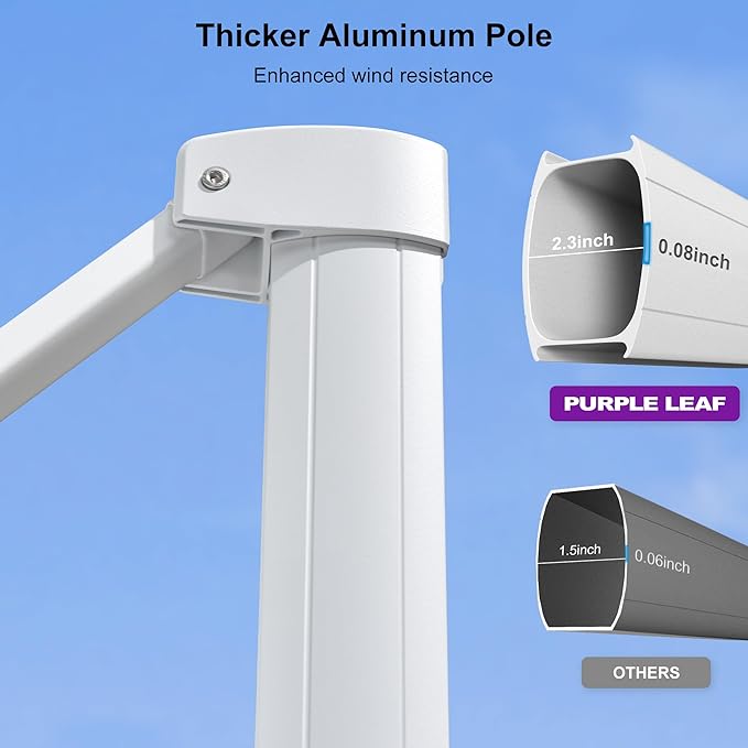 PURPLE LEAF 10 FT Patio Umbrella White Cantilever Umbrella Aluminum Square Outdoor Offset Umbrella Hanging Windproof with 360° Rotation for Garden Deck Pool, Turquoise