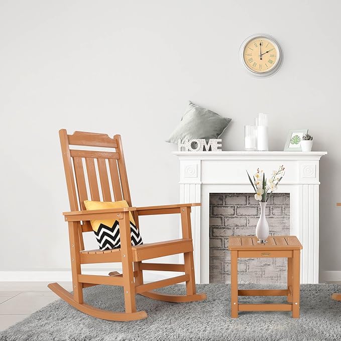 Rocking Chairs Set of 2, All Weather Resistant Poly Lumber Outdoor Porch Rocker, Rocking Chairs for Outdoor, Indoor, Patio, Deck, Garden, Backyard, Load Bearing 380 lbs - Teak