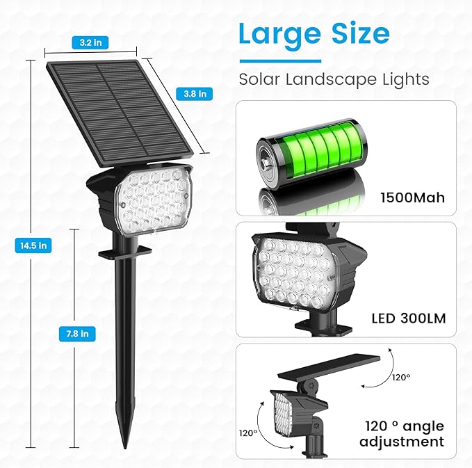 VOLISUN Solar Spot Lights Outdoor Waterproof IP67, 27 LED with 6 Color Changing Landscape Lights for Outside Yard Garden Pathway(2 Pack- RGB)
