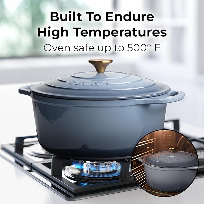 Zulay Kitchen 6 Quart Enameled Cast Iron Dutch Oven Pot with Lid – Premium Durability & Oven Safe up to 500°F – Heavy Duty Cookware Perfect for Bread Baking, Stews, Braising & Roasting - Aquamarine
