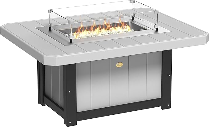 LuxCraft 51" Lumin Rectangular Gas Propane Fire Pit Table for Outdoor Patio with Tempered Glass Wind Guard and Stainless Steel Burner Cover - Amish Made in USA (Dove Gray & Black)