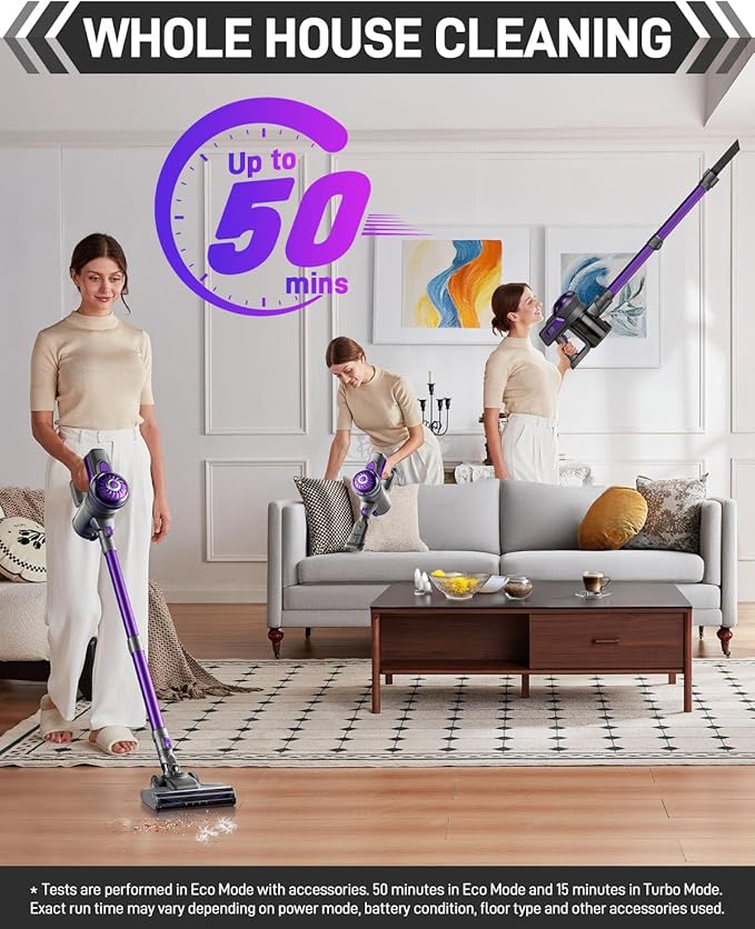 Cordless Vacuum Cleaner, Stick Vac Cleaners for Home with Tangle-Resistant,Up to 50 Minutes,Powerful Suction,Rechargeable,Lightweight,Handheld, Versatile for Carpet, Hard Floor, Pet Hair, S2