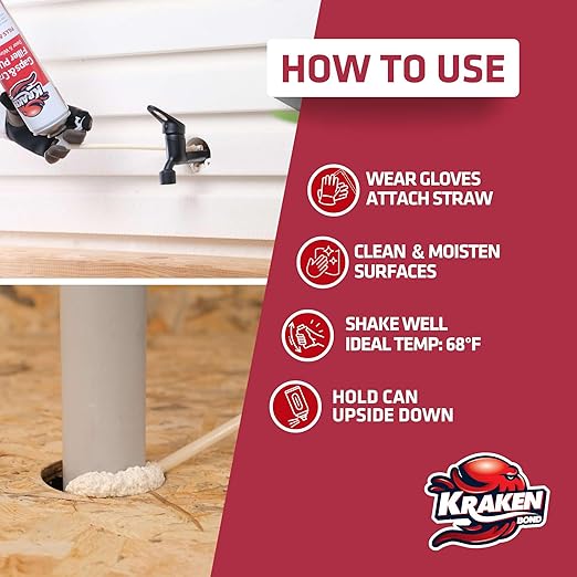 Kraken Bond Gaps & Cracks Expanding Foam Sealant - (1x24oz) High Expansion Polyurethane Spray Foam for Window & Door, Straw Use Waterproof High Yield Gap Filler - 1 Pack