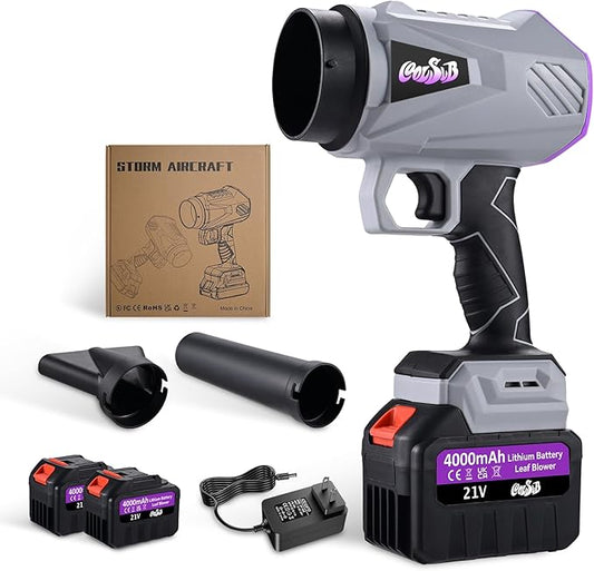 Leaf Blower Cordless, 21V Electric Leaf Blower with 2 Batteries and Charger, 4.0Ah Battery Powered Handheld Leaf Blowers for Lawn Care, Patio, Dust, Snow, Leaf Blowing Purple