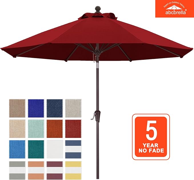 ABCCANOPY OLEFIN® 5-Year No Fading 9FT Patio Umbrella, Outdoor Table Umbrella with 8 Sturdy Ribs for Deck, Backyard, Yard (Red)