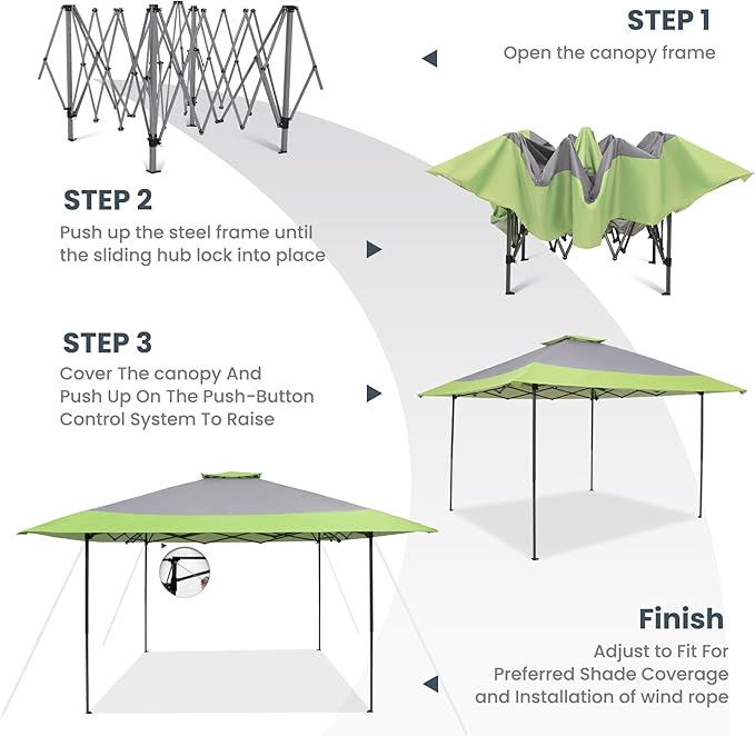 PHI VILLA Pop-Up Canopy Tent 13x13 Instant Shelter Outdoor Canopy with Wheeled Bag,Green
