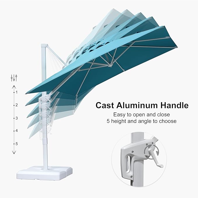 PURPLE LEAF 8 FT Patio Umbrella White Cantilever Umbrella Aluminum Square Outdoor Offset Umbrella Hanging Windproof with 360° Rotation for Garden Deck Pool, Turquoise