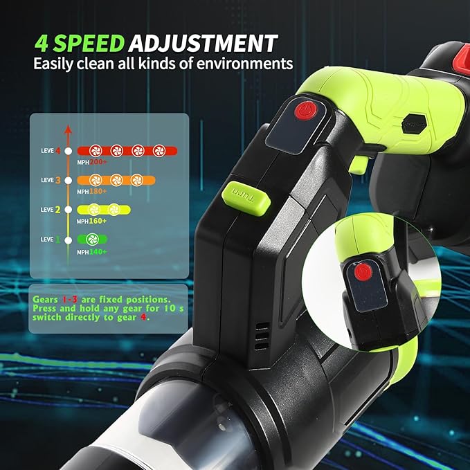 Leaf Blower Cordless, Electric Cordless Leaf Blower w/ 2 Batteries & Charger, 4 Wind Speed, 2 Handheld Modes, 4.0/5.0AH Battery, Lightweight Blowers for Patio Cleaning, Lawn Care, Yard, Garage