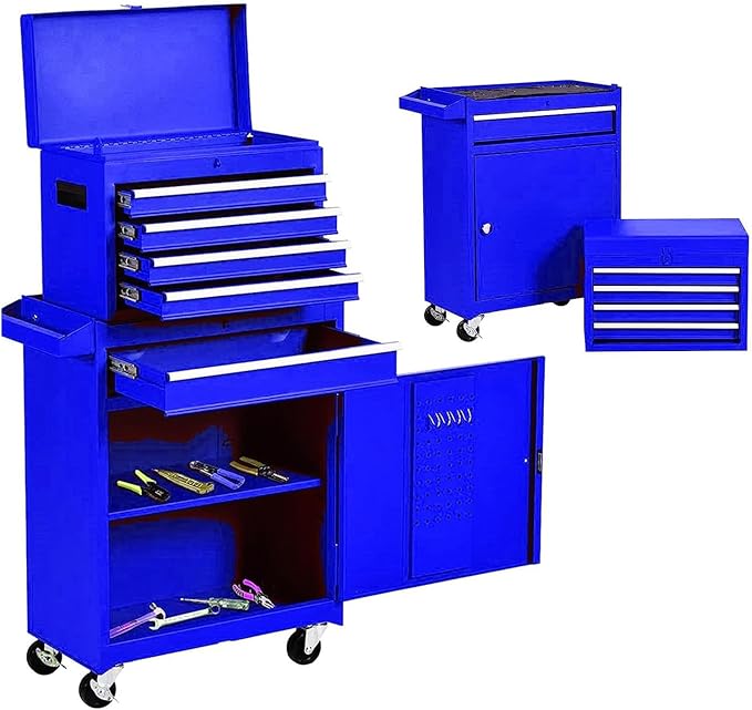 5 Drawer Rolling Tool Chest,Tool Storage Cabinet & Tool Box Cart with Wheels, Big Tools Removable Tool Box Combo,Tools Storage Boxs,Tools Case for Garage Warehouse Workshop (Blue)