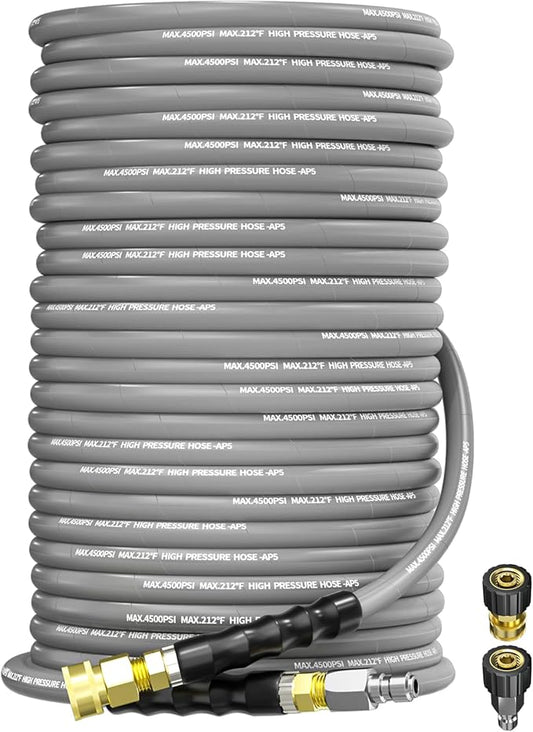 Pressure Washer Hose 150FT 3/8" for Cold and Hot Water 212°F, with Swivel Quick Connect, 4500PSI Kink Resistant Grade Steel Wire Braided, Power Washer Hose With 2pcs M22-14mm Adapter