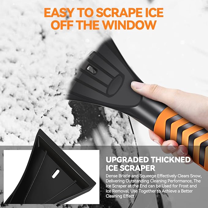 Auto Dynasty 43" Extendable Snow Brush with Ice Scraper, 3-in-1 Snow Broom with Pivoting Head and Handle Grip for Car Windshield, Vehicle Snow Removal Tool for Car, Truck, SUV