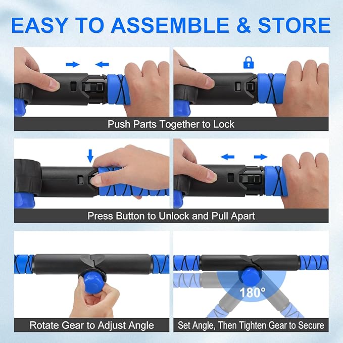 62.4" Foldable Snow Brush and Ice Scrapers for Car Windshield, Adjustable & Extendable Ice Removal Tool with Non-Slip Foam Grip, 180° Pivoting Snow Brush for Car, SUV, Truck, Blue