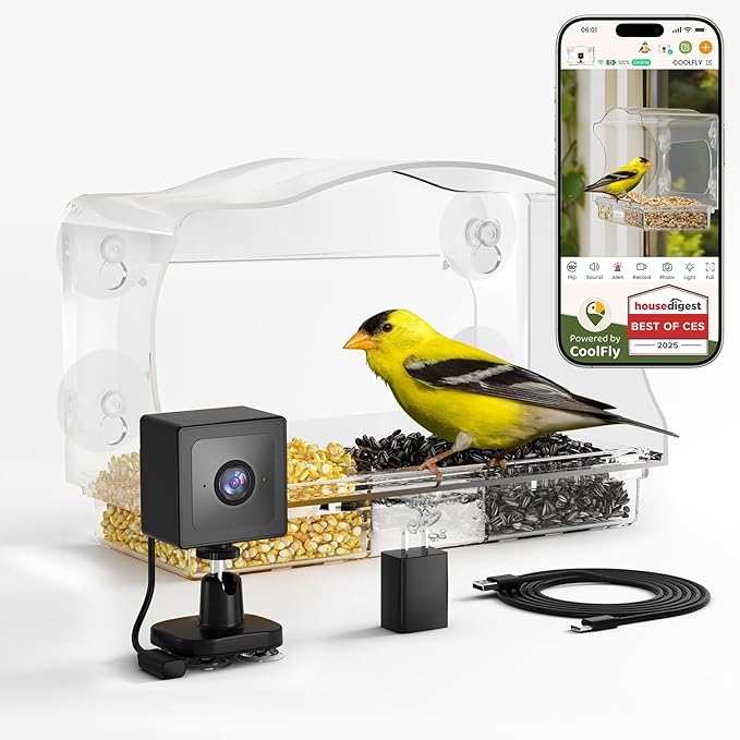Freesason Waterproof Smart Bird Feeder Camera with AI Bird Recognition, 2K HD All-Weather Window Mount for Outdoor Viewing - The Ultimate Gift for Birds Watchers