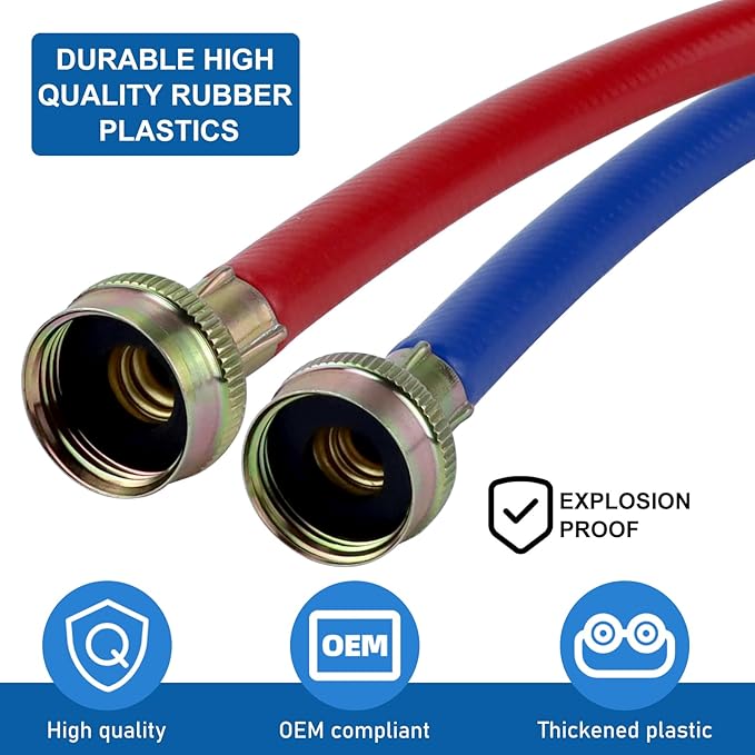 Washer Hoses 4FT,Rubber Washing Machine Hoses 3/4 Washer Machine Hoses 2 packs,Burst Proof Water Supply Lines for Hot and Cold Washer Water Hoses,Universal for All Standard Wash Machines-by MIFLUS