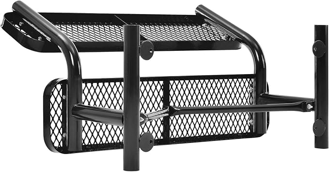 Global Industrial 4'L Heavy Duty Expanded Metal Mesh Bench with Backrest with Steel Frame, Portable Outdoor Bench, 1000 lbs Capacity, Black, 48" L x 24" W x 33" H