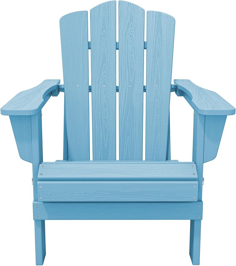 KINGYES Folding Adirondack Chair Set of 2, HDPE All-Weather Folding Adirondack Chair, Light Blue