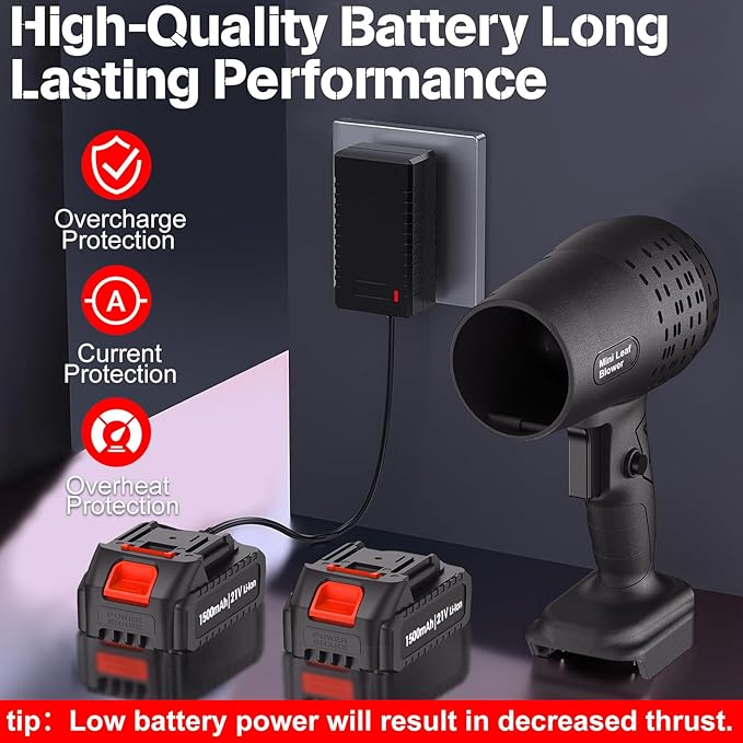 Leaf Blower with 21V*2 Pcs Batteries, 950000RPM Powerful Fan, High Variable Speed 200 MPH, Handheld Air Blower, Perfect for Car Drying, Patio Cleaning, Lawn Caring, Leaves Blowing (Black)