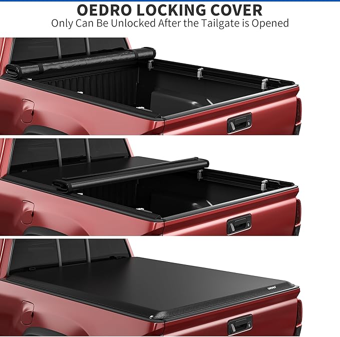 oEdRo Soft Roll up Truck Bed Tonneau Cover Compatible with 2014-2018 Chevy Silverado 1500 / GMC Sierra 1500, Fleetside 5.8ft Bed