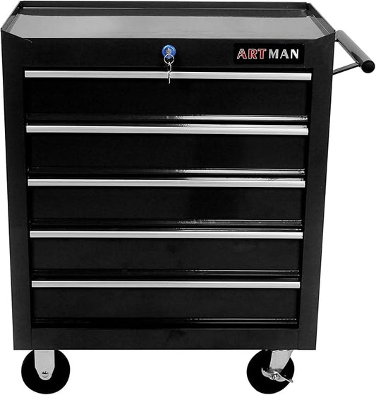 5 Large Drawers Rolling Tool Cart on Wheels, Trolley Organizer Tool Case Chest, Multifunctional Storage Tool Box for Workshop, Garage, Warehouse, Repair Shop (5 Drawers-29.3" H-Black)