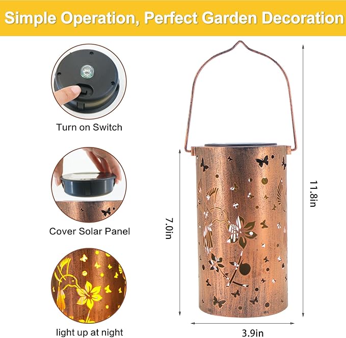 Christmas Gifts for Women, 2 Pack Solar Lanterns Outdoor Waterproof Hummingbirds Birthday Gifts for Women Mom Grandma Garden Decor Hanging LED Decorative Light for Patio Yard Lawn Gardening Gifts