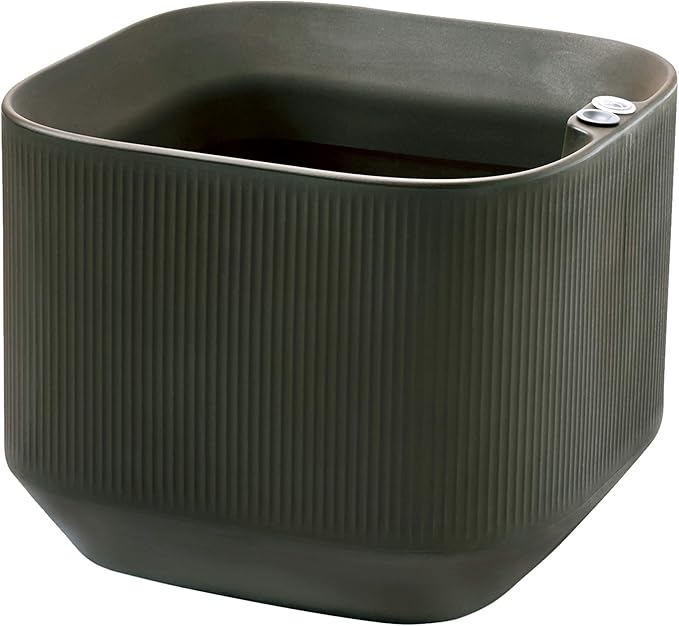 Crescent Garden Modular Self-Watering Plant Box with TruDrop Water Level Indicator, Indoor/Outdoor, Small Modern Box Planter for Herbs, Flowers, Peace Lily, Houseplants - 20"x20"x16"H (Olive)