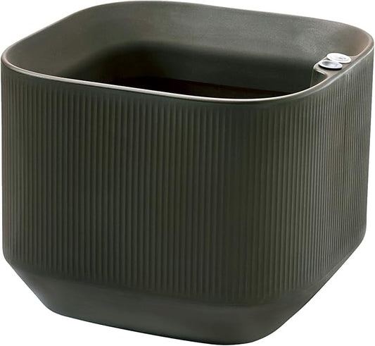 Crescent Garden Modular Self-Watering Plant Box with TruDrop Water Level Indicator, Indoor/Outdoor, Small Modern Box Planter for Herbs, Flowers, Peace Lily, Houseplants - 20"x20"x16"H (Olive)